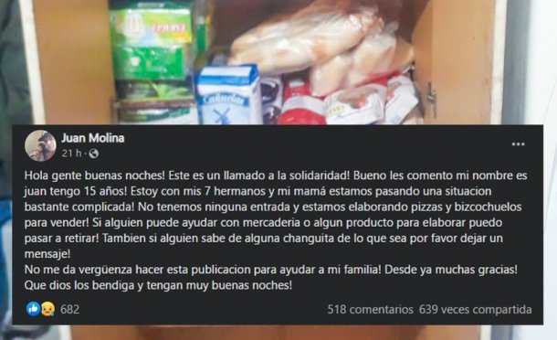Tiene 15 años y pidió ayuda para su familia en redes: le donaron mercadería y fue viral