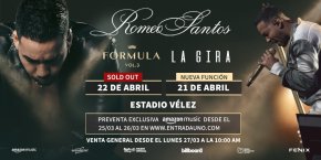 Por entradas agotadas, Romeo Santos anuncia nueva función en Vélez el 21 de abril