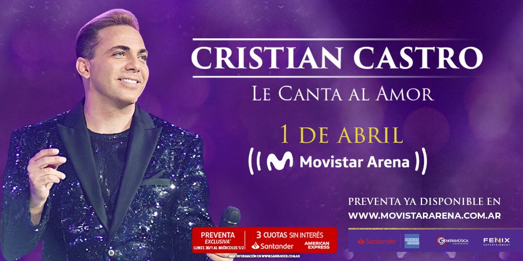 Cristian Castro le &quot;cantará al amor&quot; el 1 de abril en el Movistar Arena